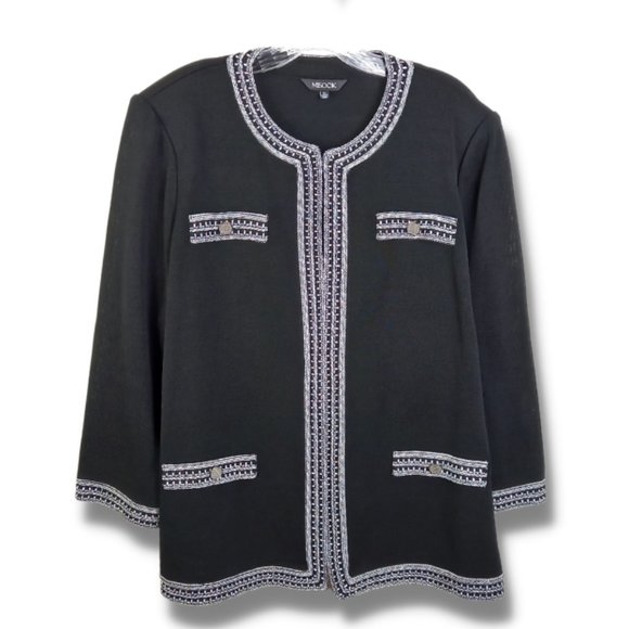 Misook Jackets & Blazers - Misook Embroidered Trim Flat Knit Black Jacket